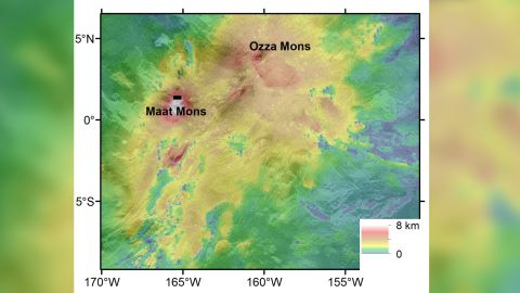 Un mapa muestra el área examinada por actividad volcánica que ocurrió durante ocho meses durante la misión de Magallanes. 