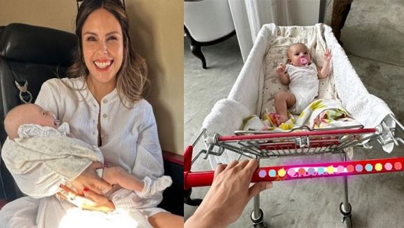 Barby Franco usa un changuito de supermercado para pasear a su hija Sarah