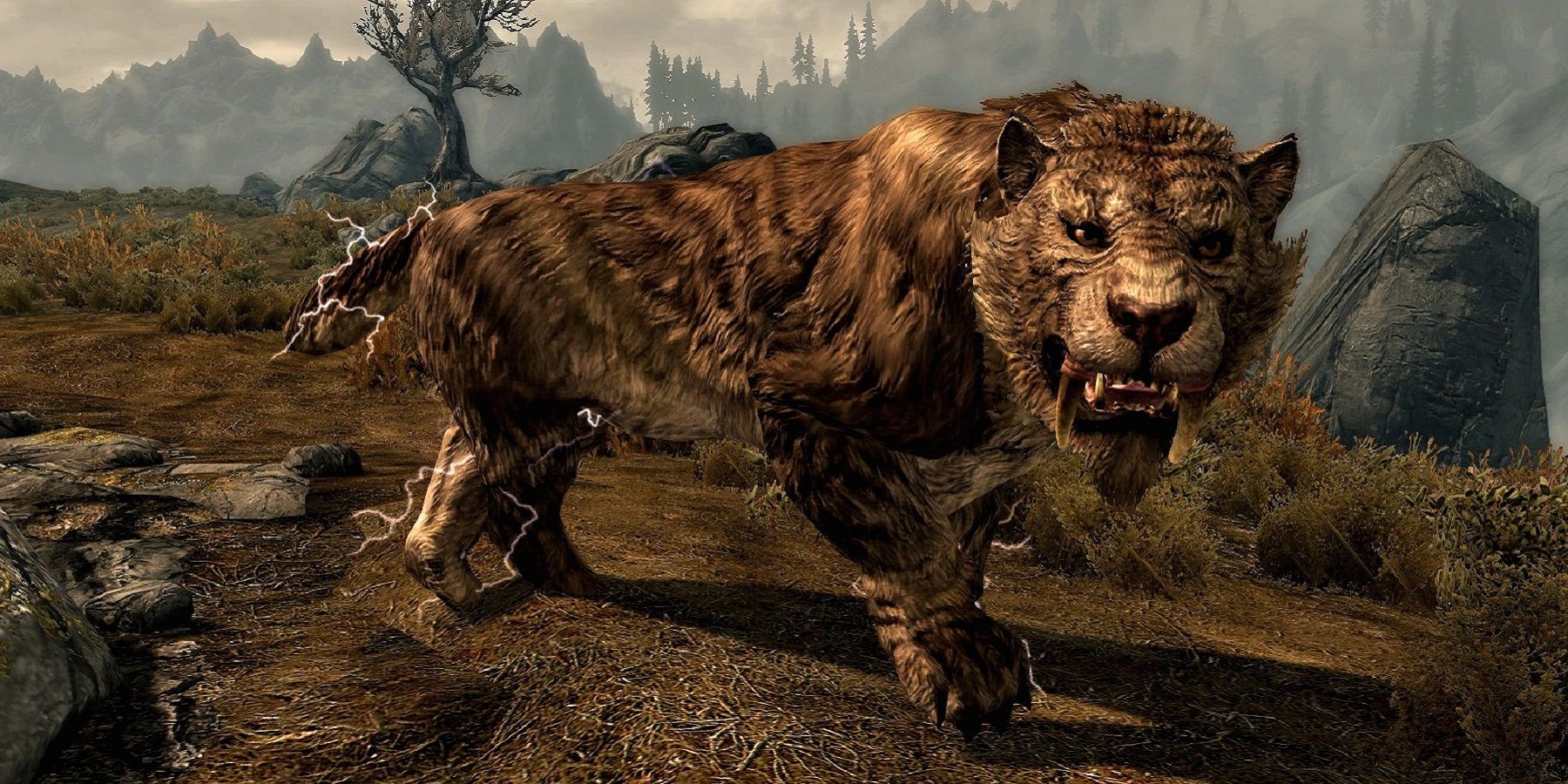 Image from The Elder Scrolls 5: Skyrim showing a sabre cat.