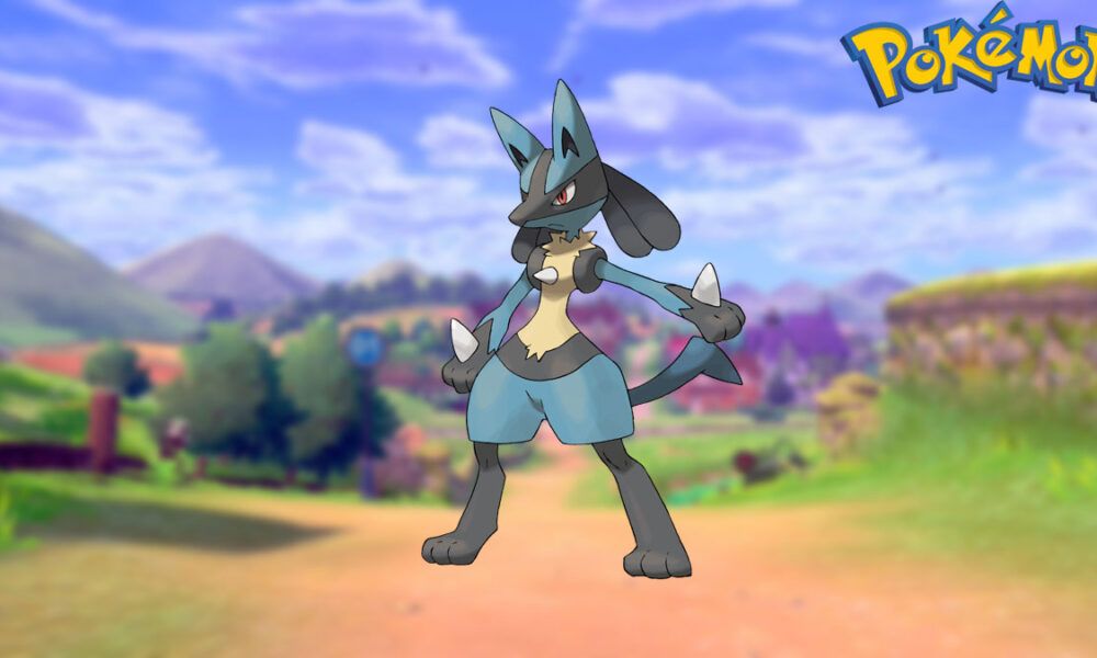 Lucario in a Pokemon Sword and Shield background