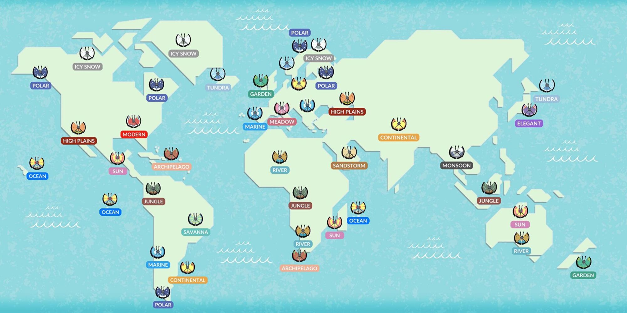 vivillon pokemon ir mapa de la región