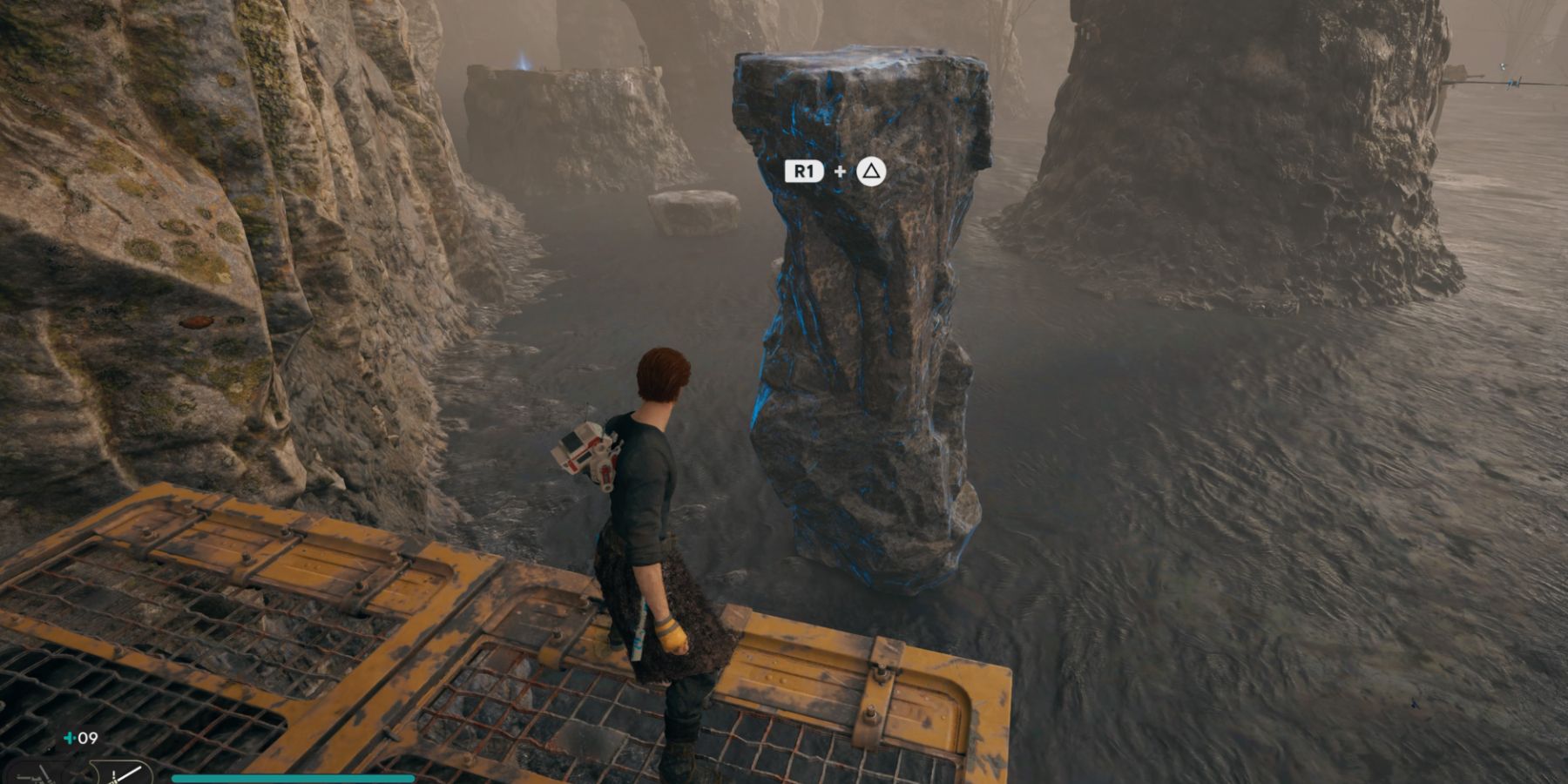 Cal usa Force Lift en un pilar de piedra en Star Wars Jedi: Survivor