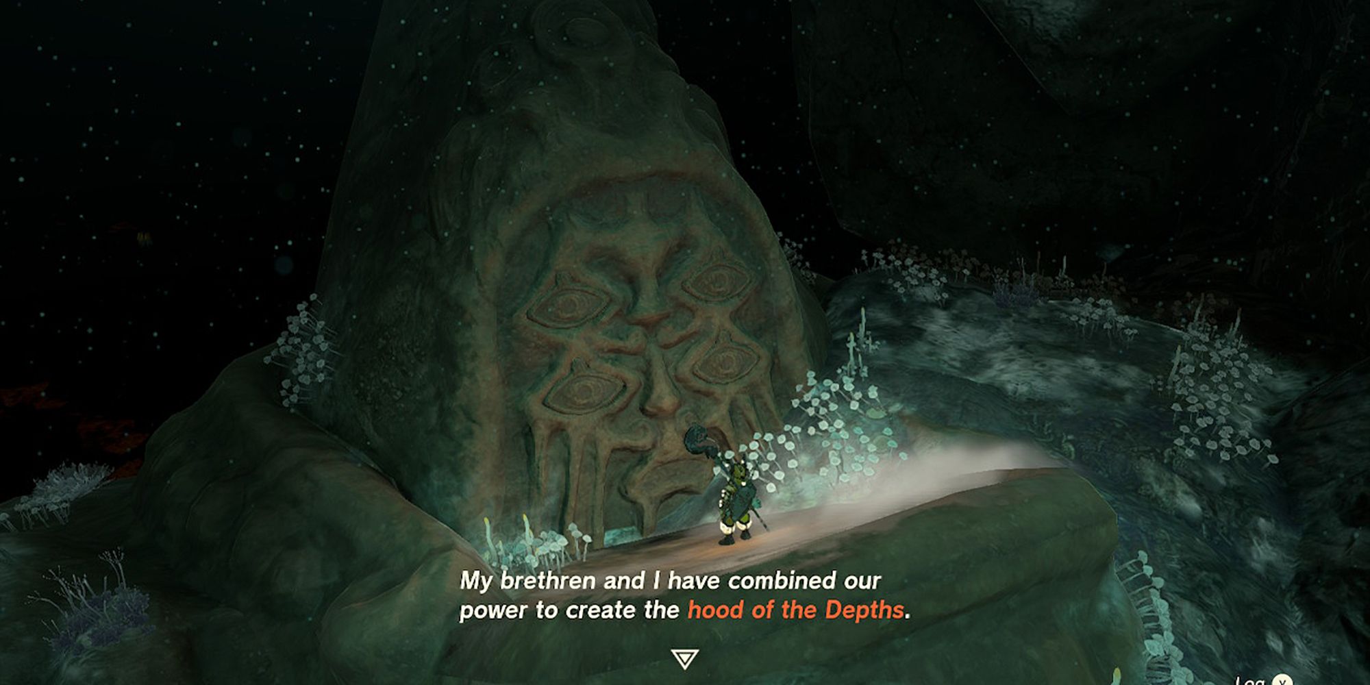 Legend of Zelda Tears Of The Kingdom - Estatua del regateador hablando con la fuente de poder
